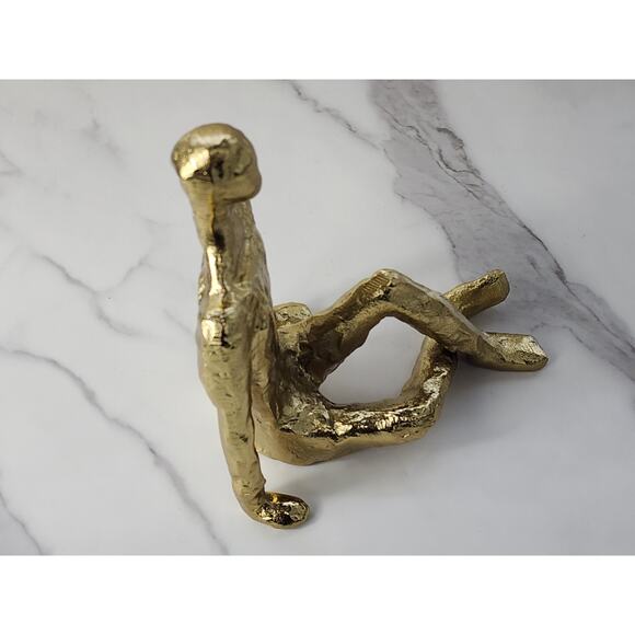 MCM Sitting Man Figurine Sculpture 7 1/4" Gold Finished Art Home Decor Accent - Picture 10 of 13